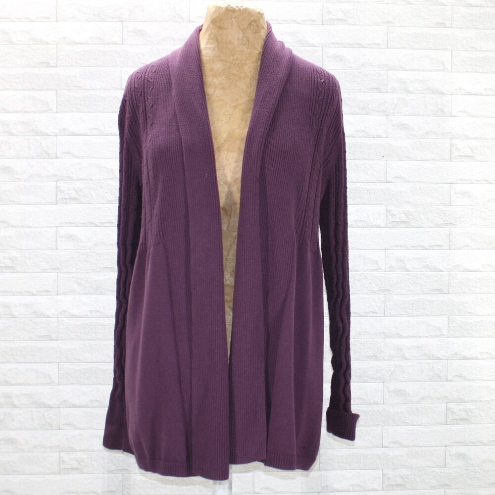SONOMA Cardigan Open Front Cable Knit Ribbed Shawl Collar Purple Large